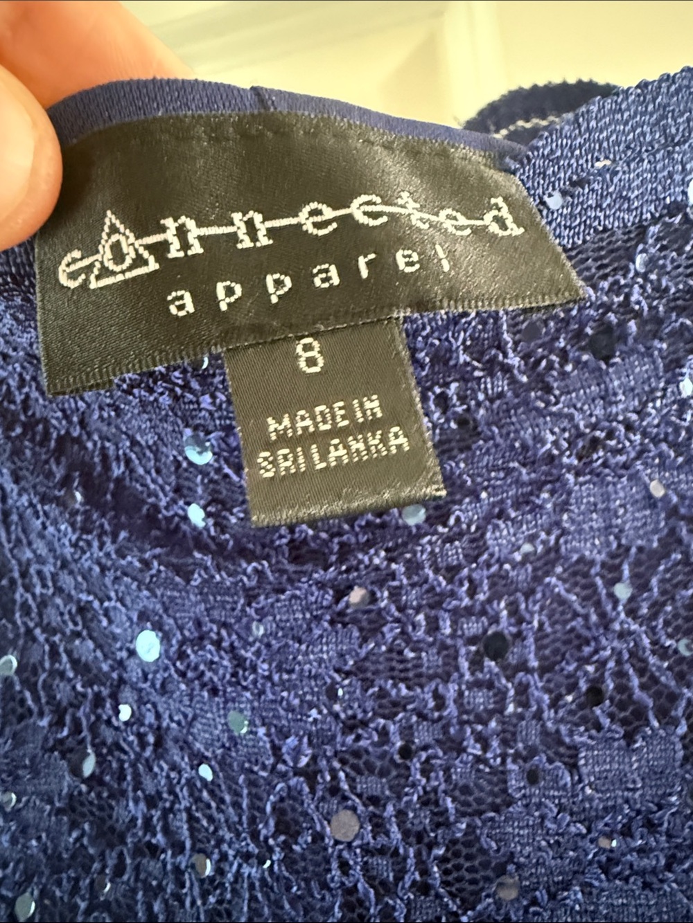 connected apparel Navy Blue Lace Sequin Dress